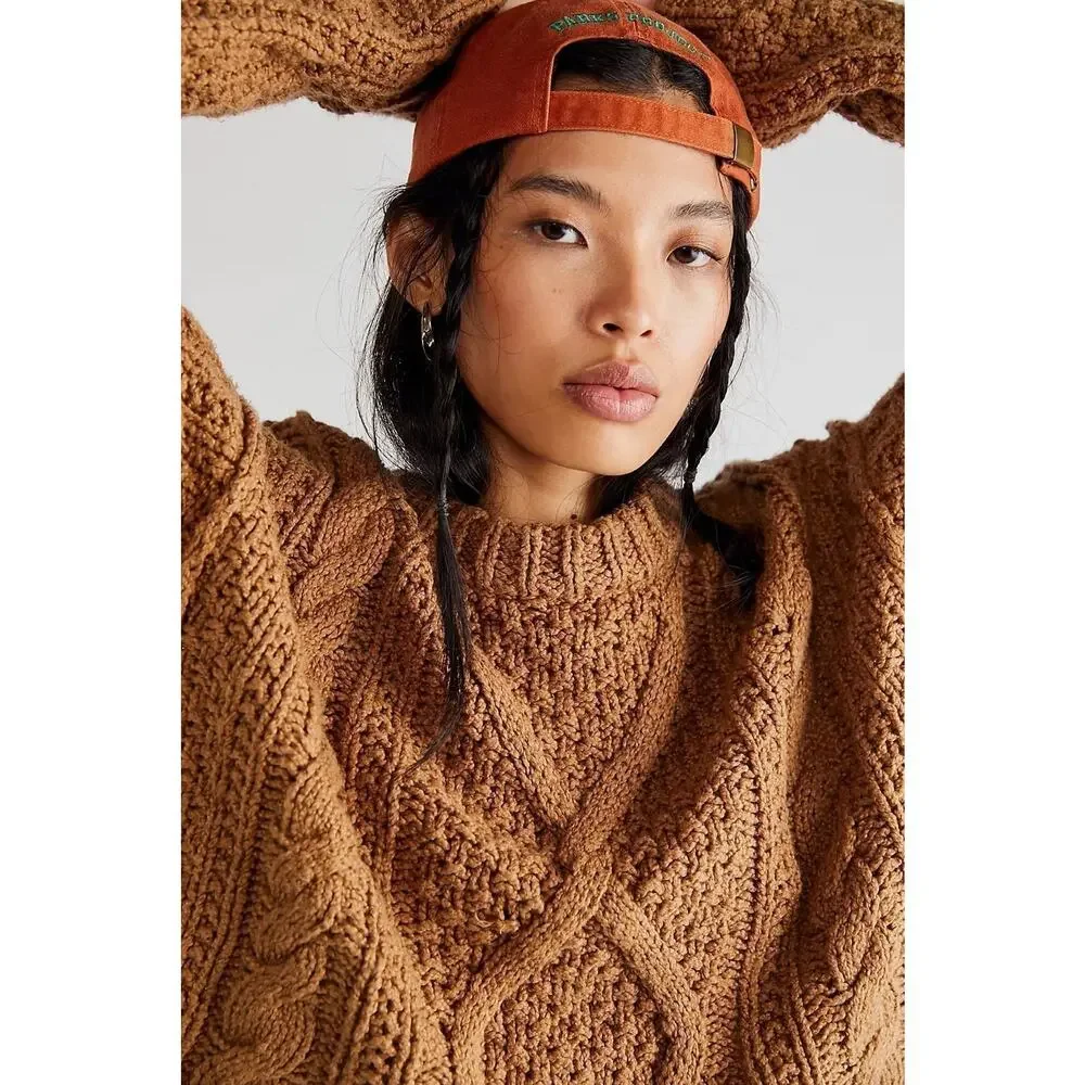 NWT❤️Free People Women Cutting Edge Cotton Cable Sweater szXS